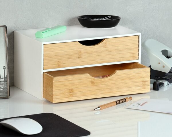 Organizér se 2 zásuvkami, bílý/přírodní KESPER 58962