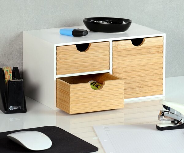 Organizér se 3 zásuvkami, 27 x 16 x 14 cm, bílý/přírodní KESPER 58960
