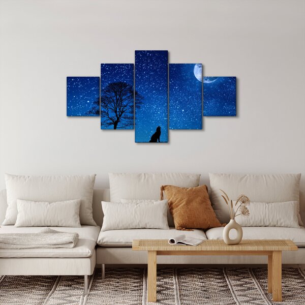 Obraz vlka vyjícího na měsíc (125x70 cm)