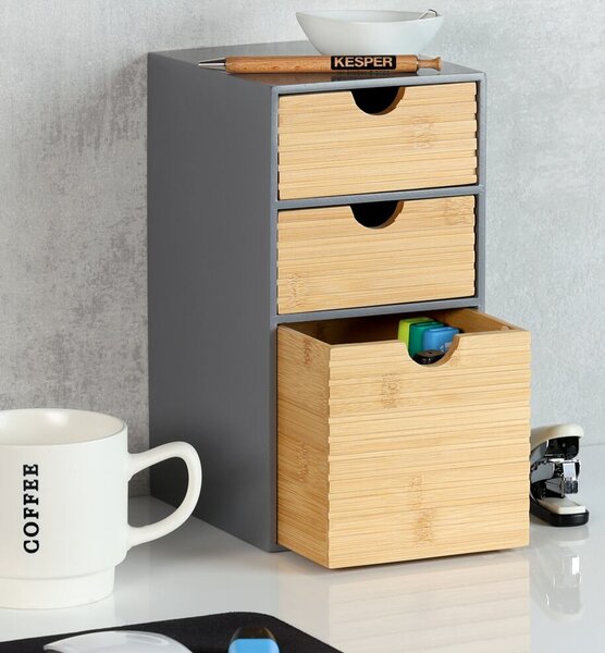 Organizér se 3 zásuvkami, šedý/přírodní KESPER 58965