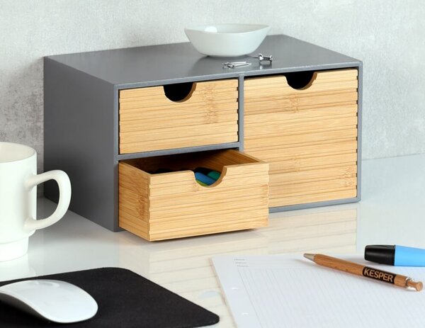 Organizér se 3 zásuvkami, 27 x 16 x 14 cm, šedý/přírodní KESPER 58961