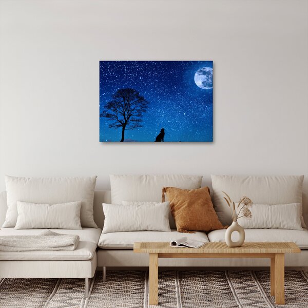 Obraz vlka vyjícího na měsíc (70x50 cm)
