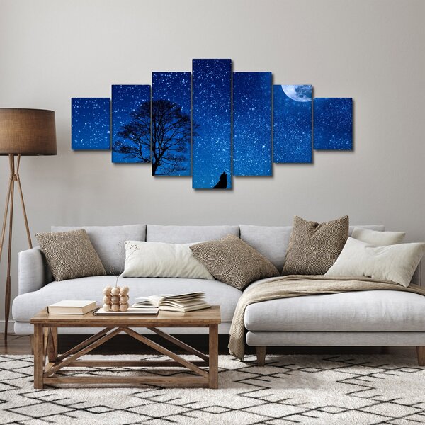 Obraz vlka vyjícího na měsíc (210x100 cm)