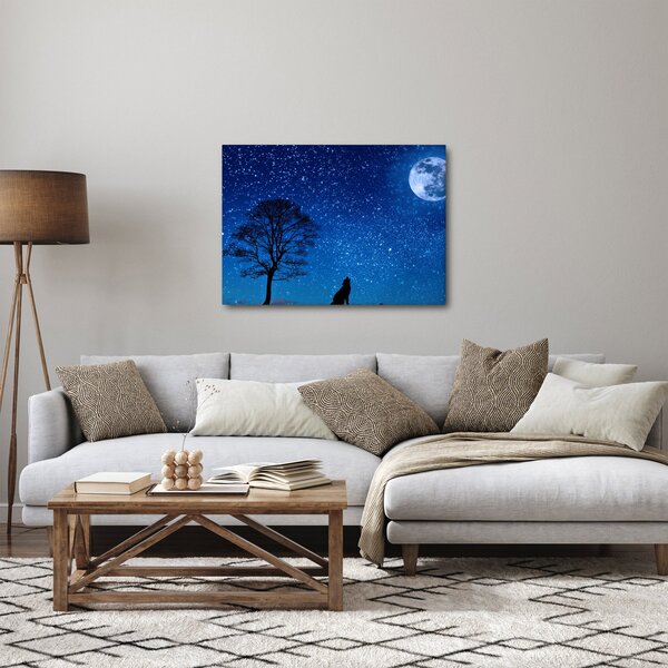 Obraz vlka vyjícího na měsíc (70x50 cm)