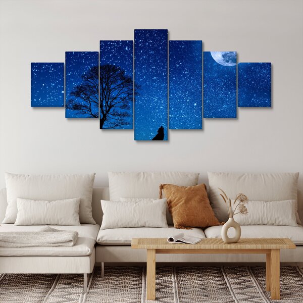 Obraz vlka vyjícího na měsíc (210x100 cm)