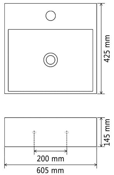 Umyvadlo s otvorem na baterii keramické černé 60,5x42,5x14,5 cm 142742
