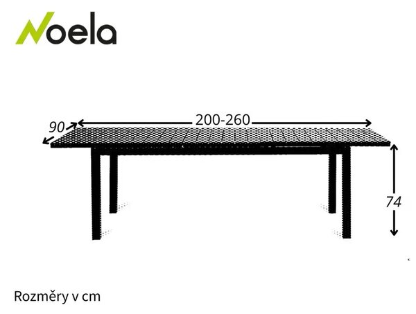 Grande Lungo XXL Zahradní rozkládací stůl 200/260 x 90 cm, hliník/artwood, černý NOELA 34570522