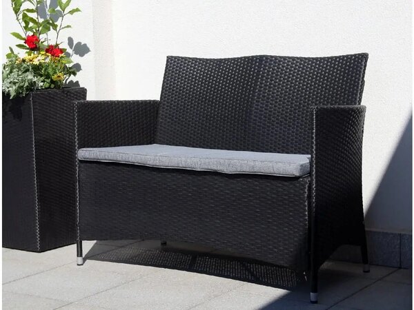 Bali Zahradní lavice 116 cm, umělý ratan, černá NOELA 3457063