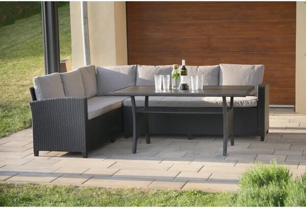 Relax Family Sestava zahradního nábytku, umělý ratan, černá/ šedá NOELA 34570779