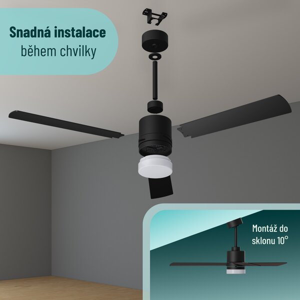 Noaton 14132BBDL Canis, černá a tmavě hnědá, stropní svítidlo s vestavěným ventilátorem