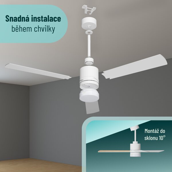 Noaton 14132WWL Canis, bílá a světle hnědá, stropní ventilátor se světlem