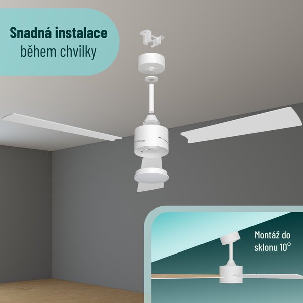 Noaton 13132WWL Lepus, bílá a světle hnědá, stropní ventilátor se světlem (Rozbaleno)