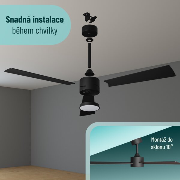 Noaton 13132BBD Lepus, černá a tmavě hnědá, stropní ventilátor se světlem