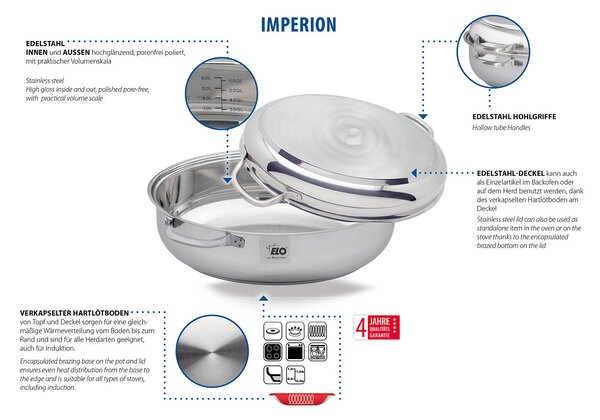 Imperion Pekáč s víkem 38 × 25,5 cm, 6,5 l, nerezový ELO 95938