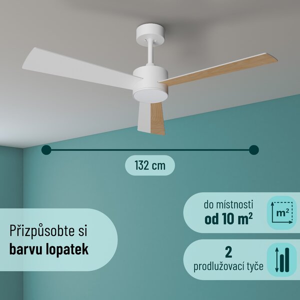 Noaton 13132WWL Lepus, bílá a světle hnědá, stropní ventilátor se světlem (Rozbaleno)