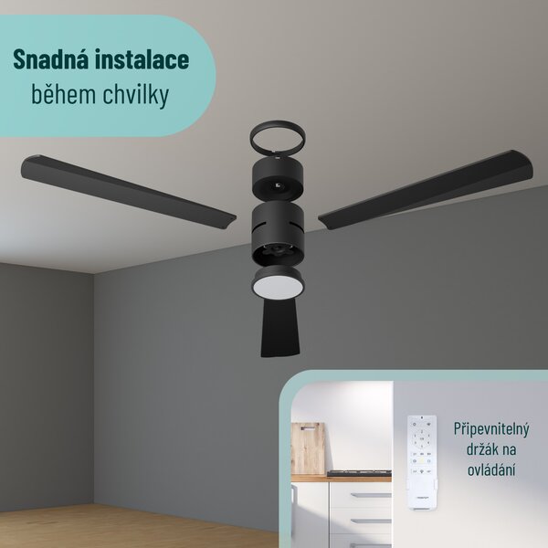 Noaton 15132BBL Zoya, černá, stropní svítidlo s vestavěným ventilátorem