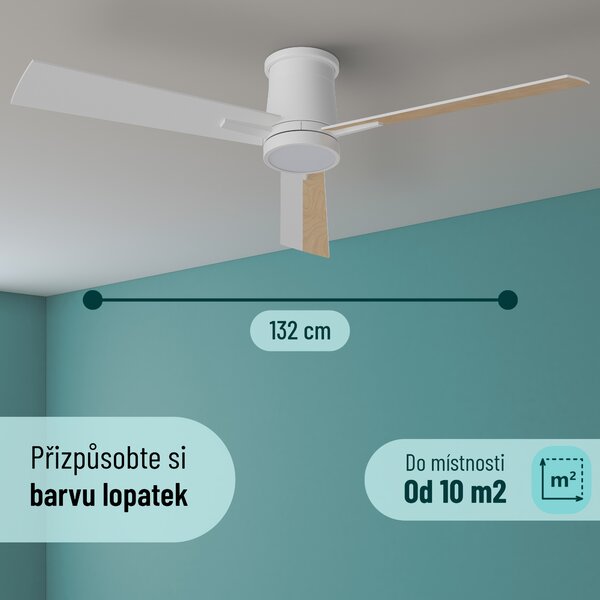 Noaton 16132WWL Rhea, bílá a světle hnědá, stropní ventilátor se světlem (Zánovní)