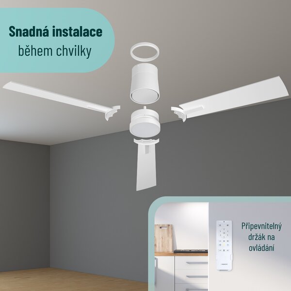 Noaton 16132WWL Rhea, bílá a světle hnědá, stropní ventilátor se světlem (Zánovní)