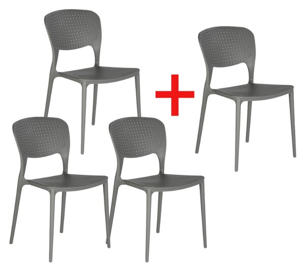 Plastová jídelní židle EASY 3+1 ZDARMA, šedá