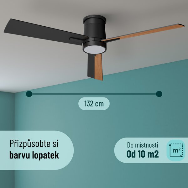 Noaton 16132BBD Rhea, černá a tmavě hnědá, stropní ventilátor se světlem