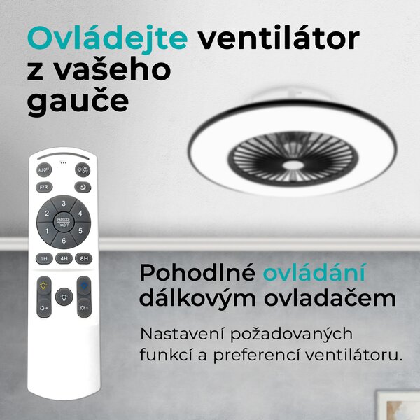 Noaton 11056BR Vega, černá, stropní ventilátor se světlem