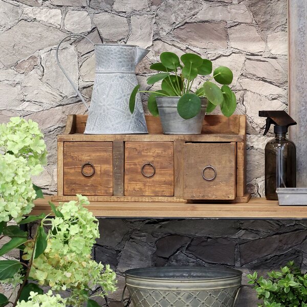 Hnědá antik dřevěná polička se šuplíčky Grimaud Unit - 36*13*15 cm - Chic Antique