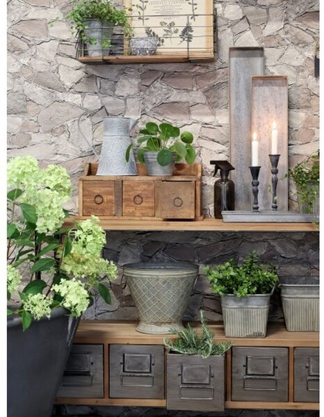 Hnědá antik dřevěná polička se šuplíčky Grimaud Unit - 36*13*15 cm - Chic Antique