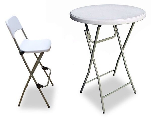 Skládací barový stolek - průměr 80cm, výška 110cm + ŽIDLE 2ks