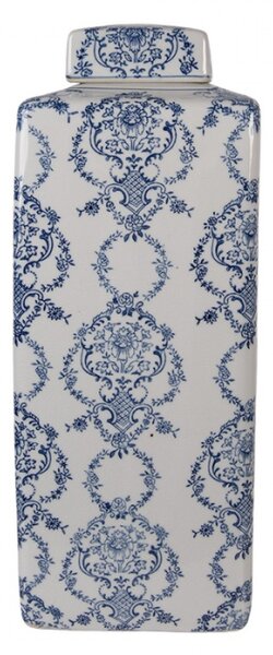 Keramická váza / dóza s víčkem s modrým dekorem Ravels L – 17x17x41 cm