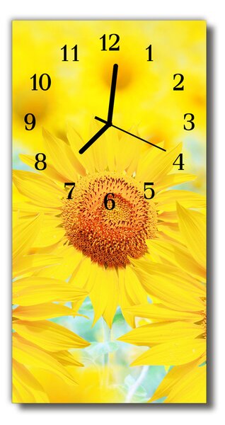 Skleněné hodiny vertikální  Květiny Slunečnice žlutá 30x60 cm