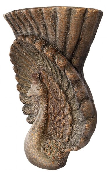 Hnědý keramický květináč páv s patinou – 36x12x39 cm