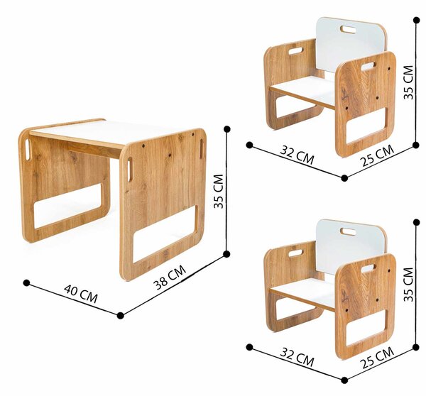 Set dětský stolek a židle Spaxie 2 (bílá + naturální)