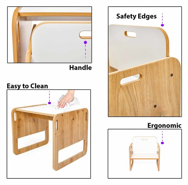 Set dětský stolek a židle Spaxie 2 (bílá + naturální)