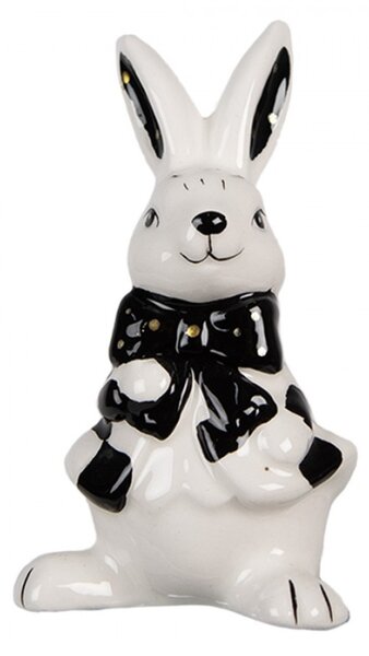 Figurka bílého zajíčka s černou mašlí – 9 cm