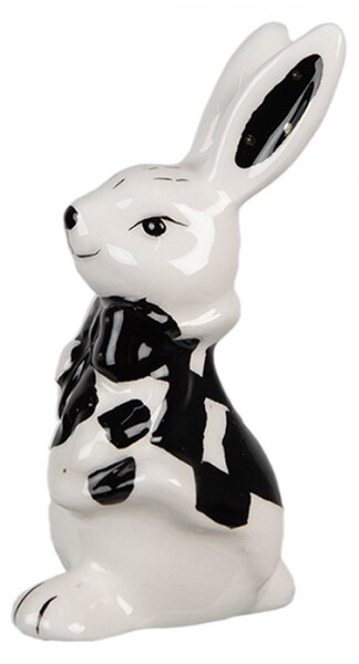 Figurka bílého zajíčka s černou mašlí – 9 cm