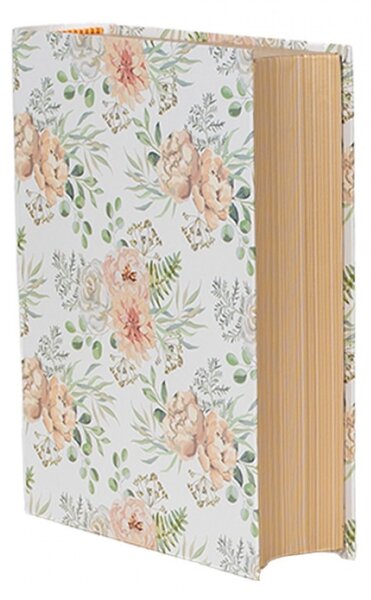 Sada 3 bílých úložných boxů ve tvaru knihy s oranžovými květy – 29x24x7/25x20x6/22x16x5 cm