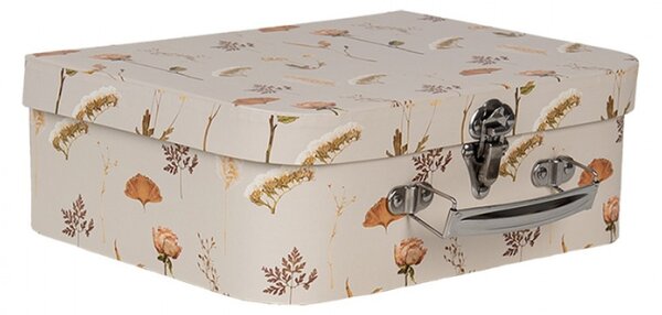 Sada 3 béžových úložných kufříků s botanickým motivem – 30x21x9 / 25x18x9 / 20x16x8 cm