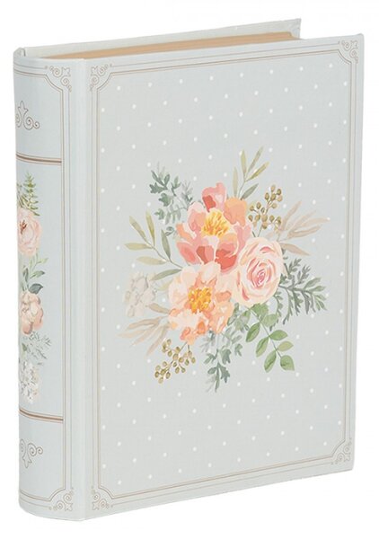 Modro-růžový úložný box ve tvaru knihy s puntíky a květy – 17x14x5 cm