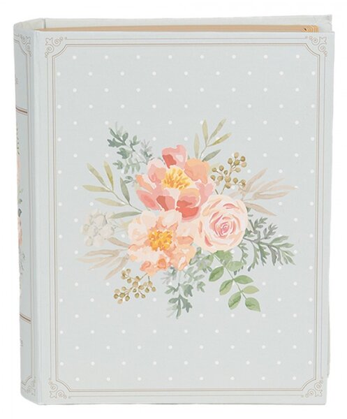 Modro-růžový úložný box ve tvaru knihy s puntíky a květy – 17x14x5 cm