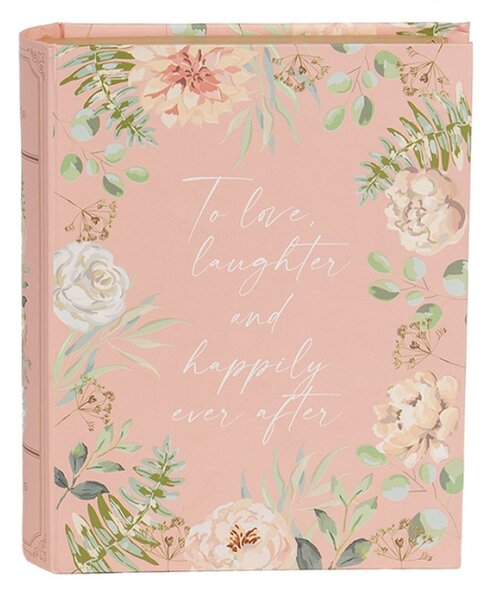 Růžový úložný box ve tvaru knihy s květy Happily Ever After – 17x14x5 cm