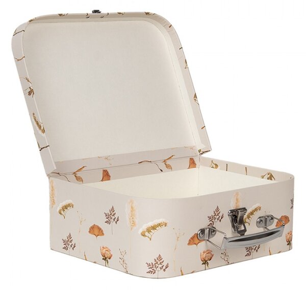 Sada 3 béžových úložných kufříků s botanickým motivem – 30x21x9 / 25x18x9 / 20x16x8 cm