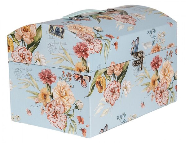 Sada 3 ks modrých úložných kufříků s květy a motýlky – 30x20x20 /26x18x18/22x15x15 cm