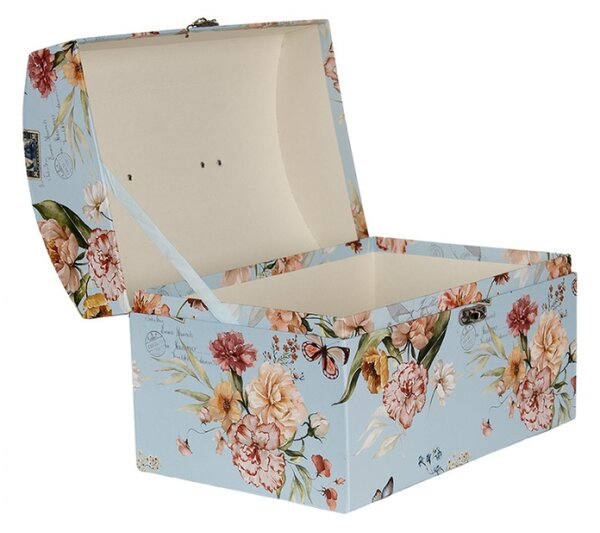 Sada 3 ks modrých úložných kufříků s květy a motýlky – 30x20x20 /26x18x18/22x15x15 cm