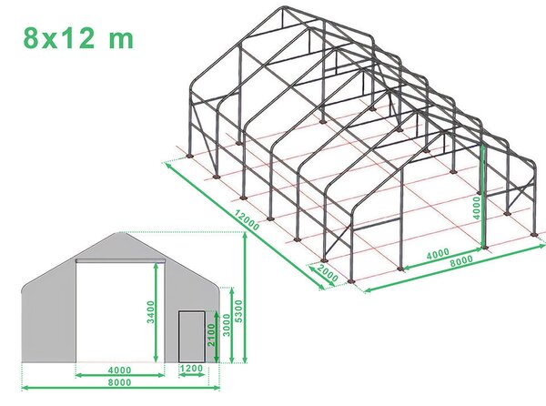 Mobilní skladová hala 8x12 m - šedá barva Šedá