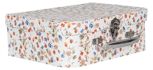 Sada 3 ks bílých úložných kufříků s drobnými barevnými kvítky – 30x22x9/25x20x9/20x17x8 cm