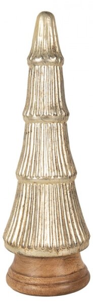 Dekorace zlatý vánoční stromek na dřevěném podstavci – 15x45 cm