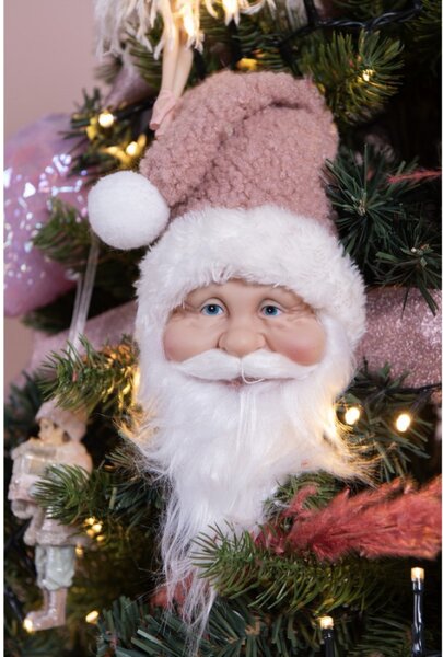 Růžovo-bílá vánoční závěsná ozdoba Santa Claus s vousy – 10x9x28 cm