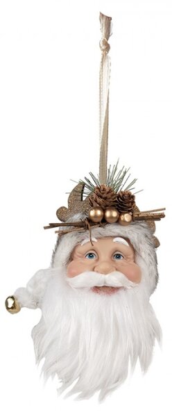 Bílo-zlatá vánoční závěsná ozdoba Santa Claus s šiškami – 10x9x28 cm