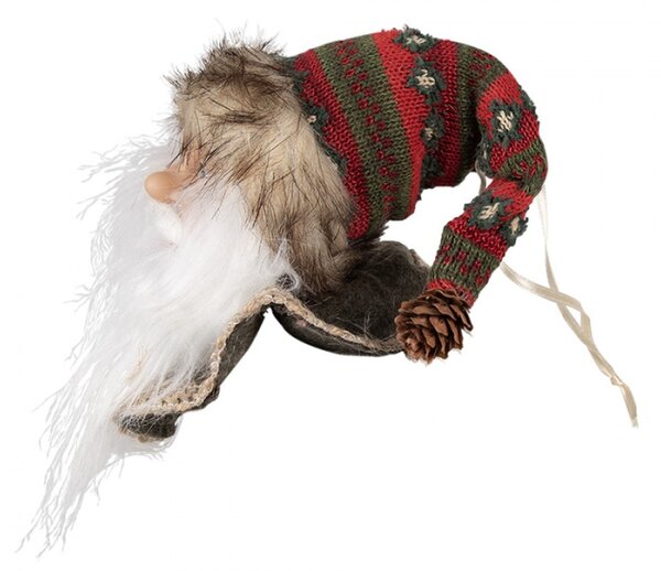 Červeno-hnědá vánoční závěsná ozdoba Santa Claus s kožešinovou čepicí – 10x9x28 cm