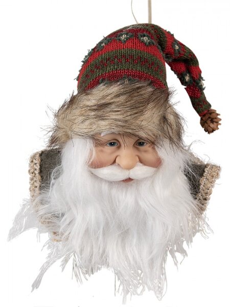 Červeno-hnědá vánoční závěsná ozdoba Santa Claus s kožešinovou čepicí – 10x9x28 cm